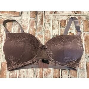 Chic La Vie Lightly Lined Bra Womens Size 38DD Purple Floral Lace Underwire Bow